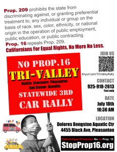 No Prop 16 Tri-Valley car rally July 18 10:30AM